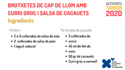 brotxetes de cap de llom amb curri groc i salsa de cacauets