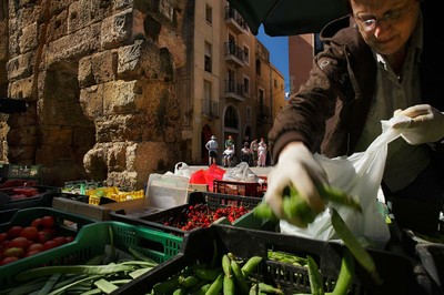 Mercat de fruita i verdura a la plaça del Fòrum