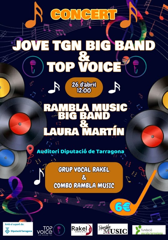 Concert amb la Jove TGN Big Band, el cor Top Voice, la Rambla Music Big Band, Laura Martí, el combo Rambla Music i el grup vocal Rakel