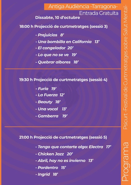 Projecció de curtmetratges - Sessions 3, 4 i 5