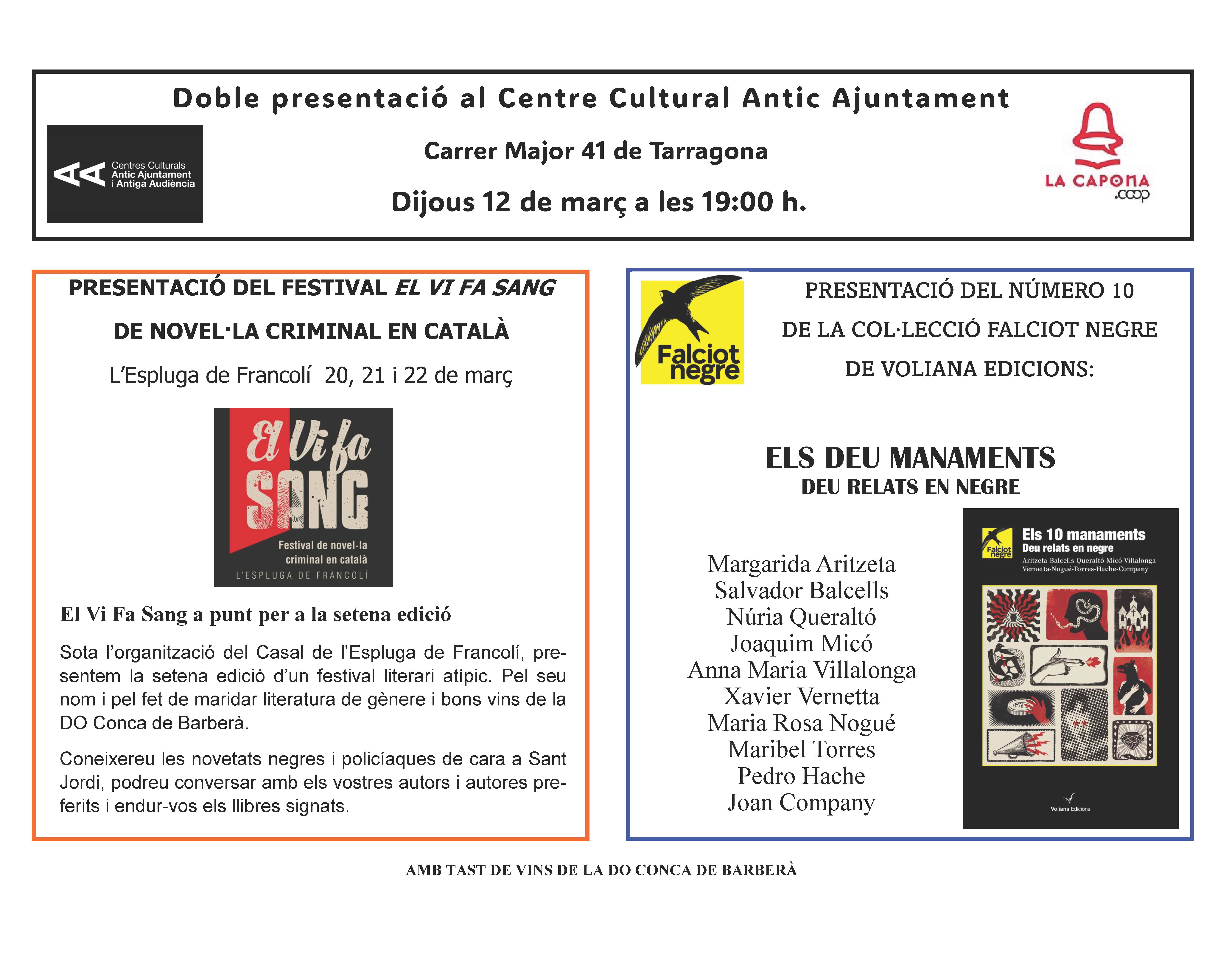 Presentació: Festival "El vi fa sang" de Novel·la Criminal en Català