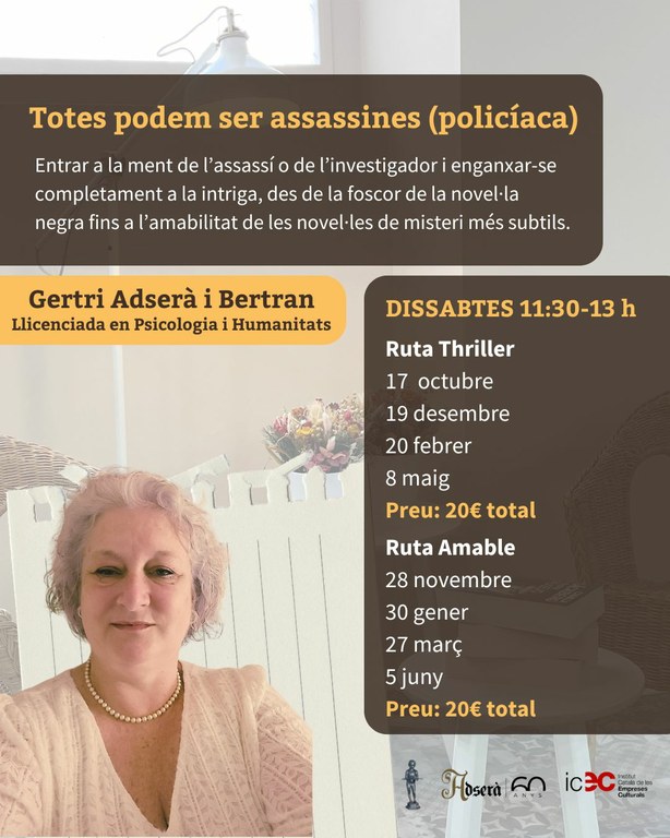 Club de lectura "Totes podem ser assassines": Novel·la policíaca - Ruta Thriller (Grup B)