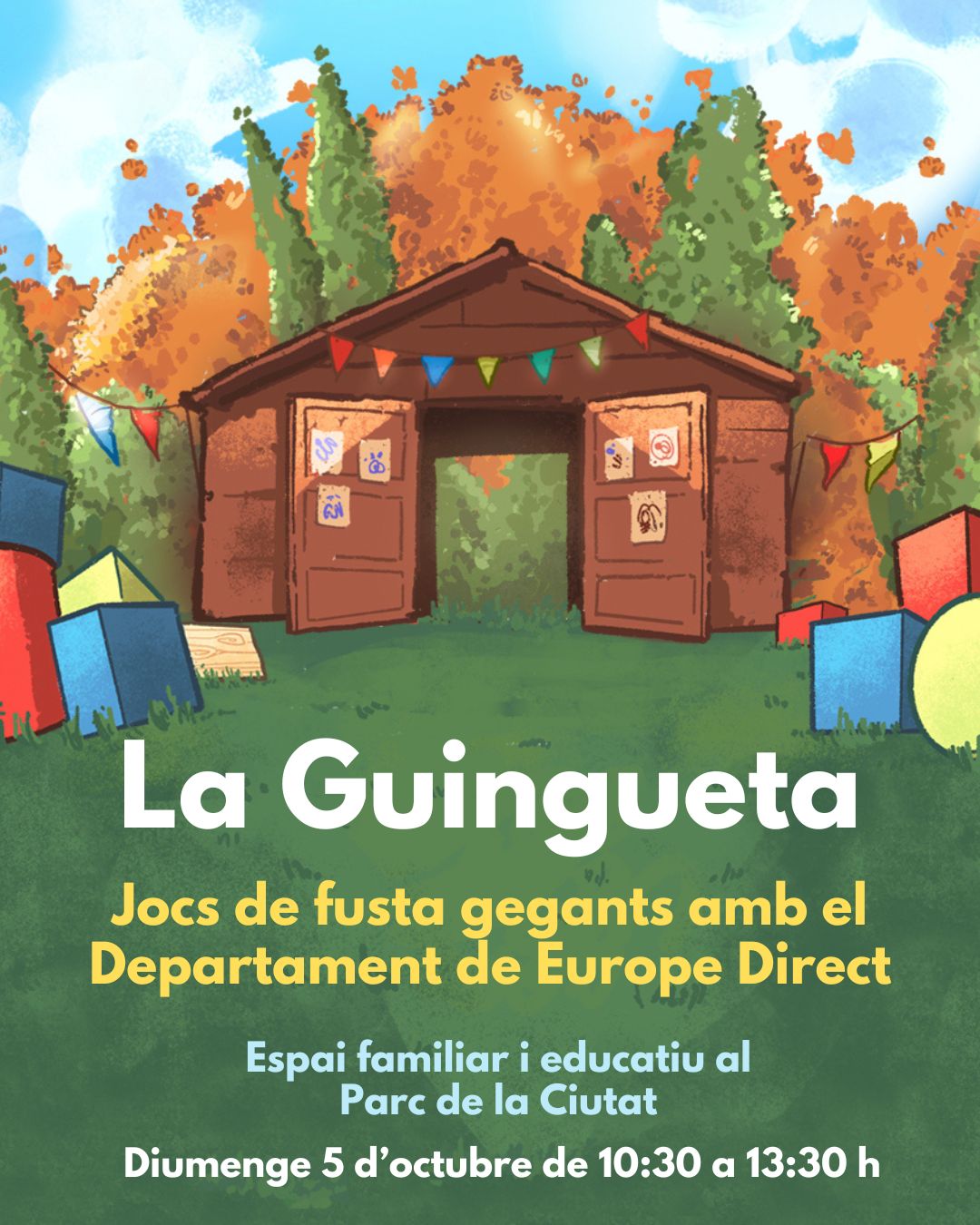 La Guingueta: Jocs de fusta gegants amb el Departament de Europe Direct