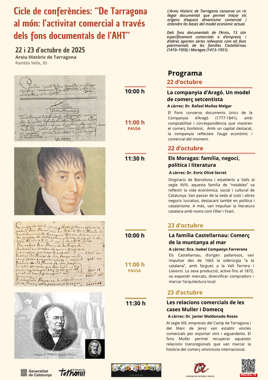 "De Tarragona al món: l'activitat comercial a través del fons documentals de l'AHT", cicle de conferències