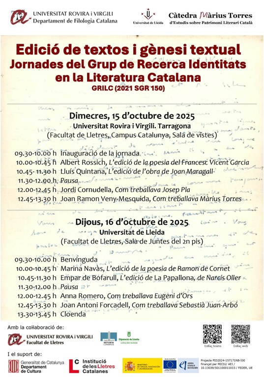 Jornades GRILC: Edició de textos i gènesi textual
