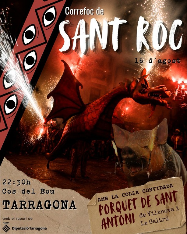 Festes de Sant Roc | Traca i correfoc amb el Drac de Sant Roc + Porquet de Sant Antoni
