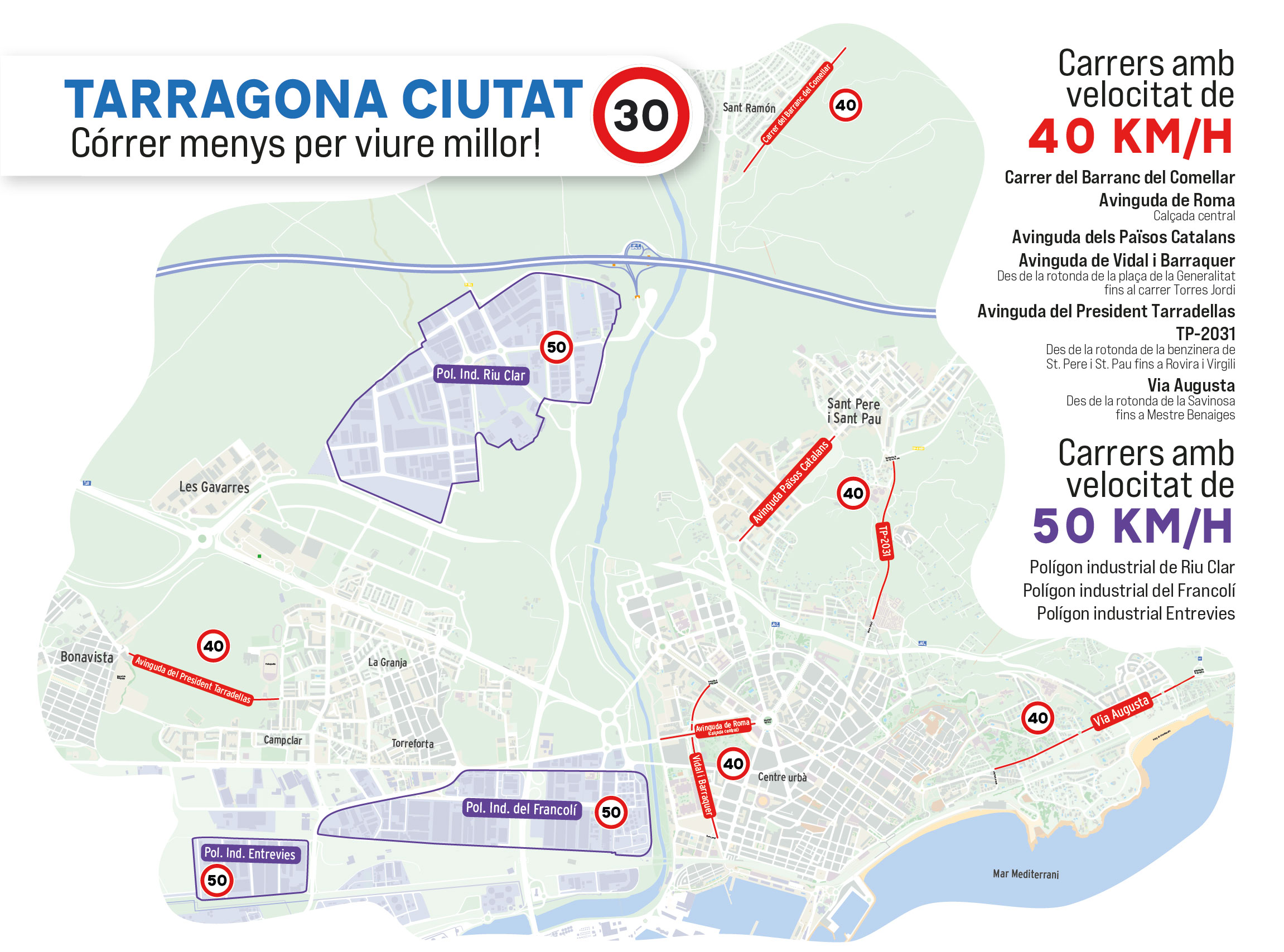 Mapa límits velocitat Tarragona, ciutat 30