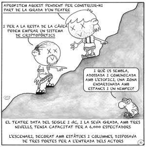 Vinyeta 31 — Grades del teatre romà i espai enjardinat amb estany central