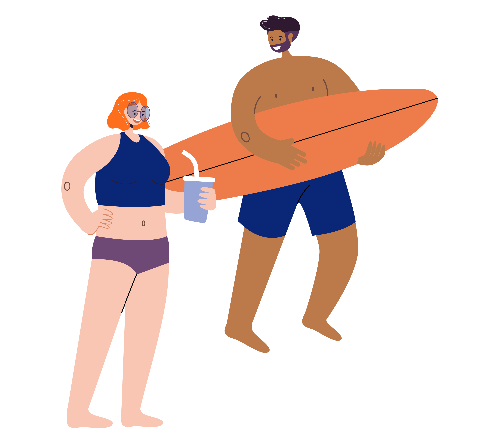 Noia bebent i noi amb taula surf 